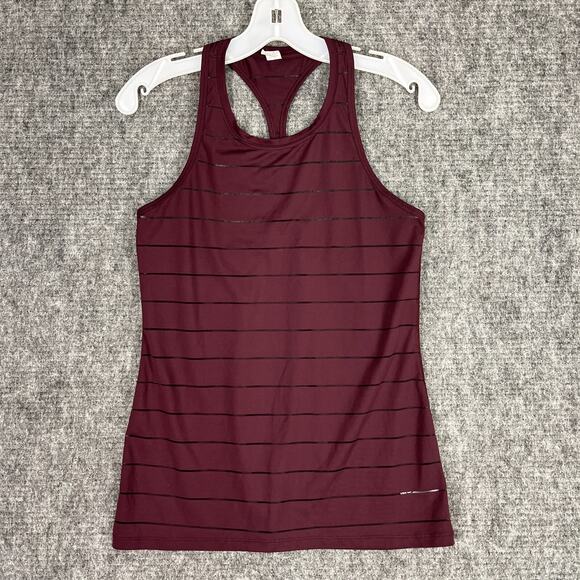 Athleta Womens Stripe Mesh‎ High Neck Chi Tank XS Maroon Activewear Athleisure - Picture 1 of 10